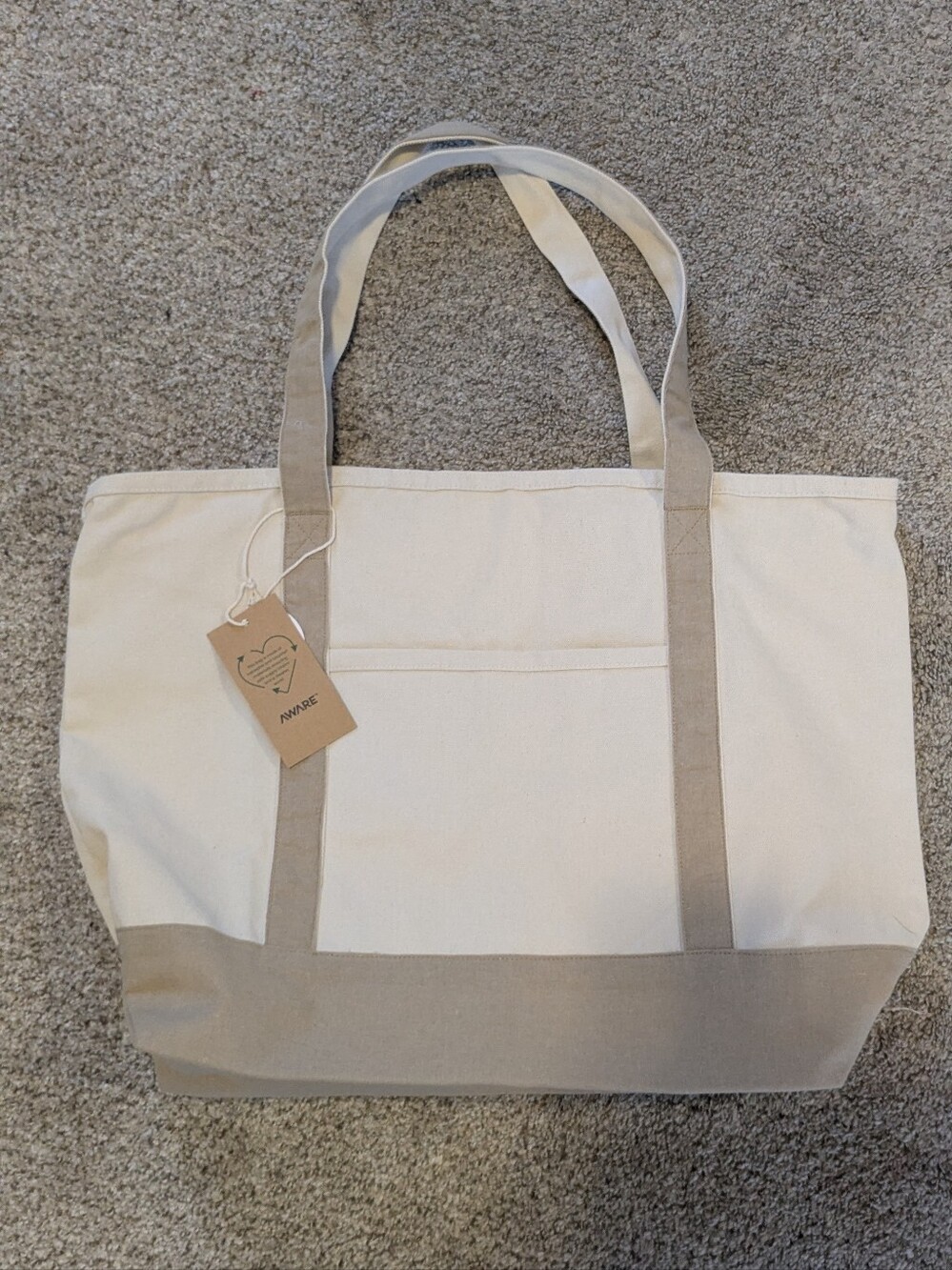 Canvas Tote Bag with Contrast Trim - Neutral Beige & Cream